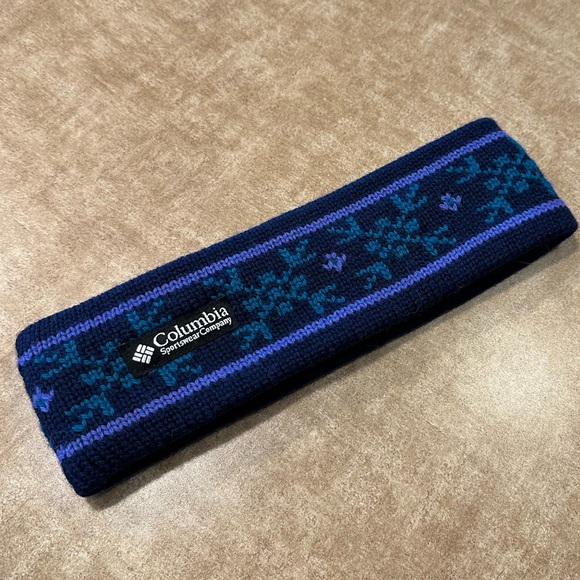 Columbia Wool Fleece Lined Headband Snowflake Pattern Navy Blue Green Purple - Picture 8 of 8